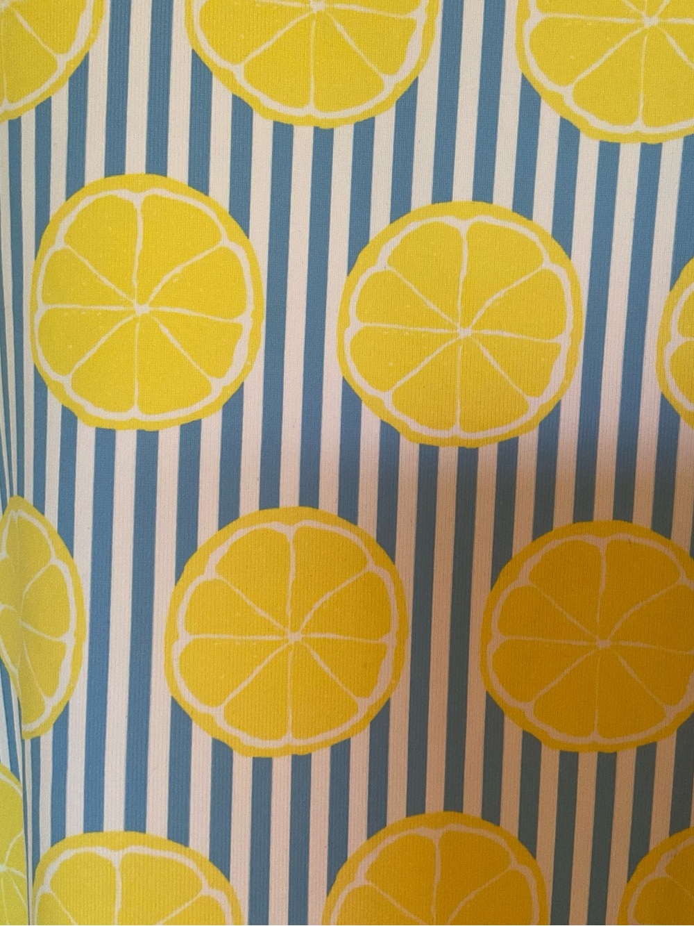 Striped Blue and Yellow Lemon-Print Midi Dress